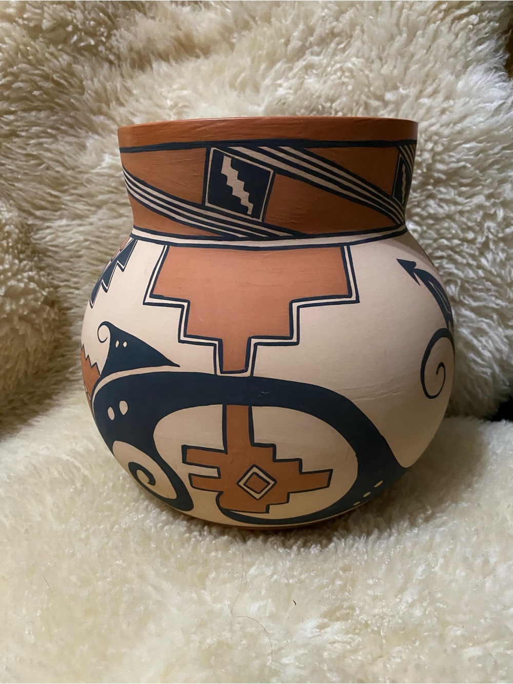 Genuine Native American Signed Acoma Pottery Vase Bowl Pot - Artist AC Tomas